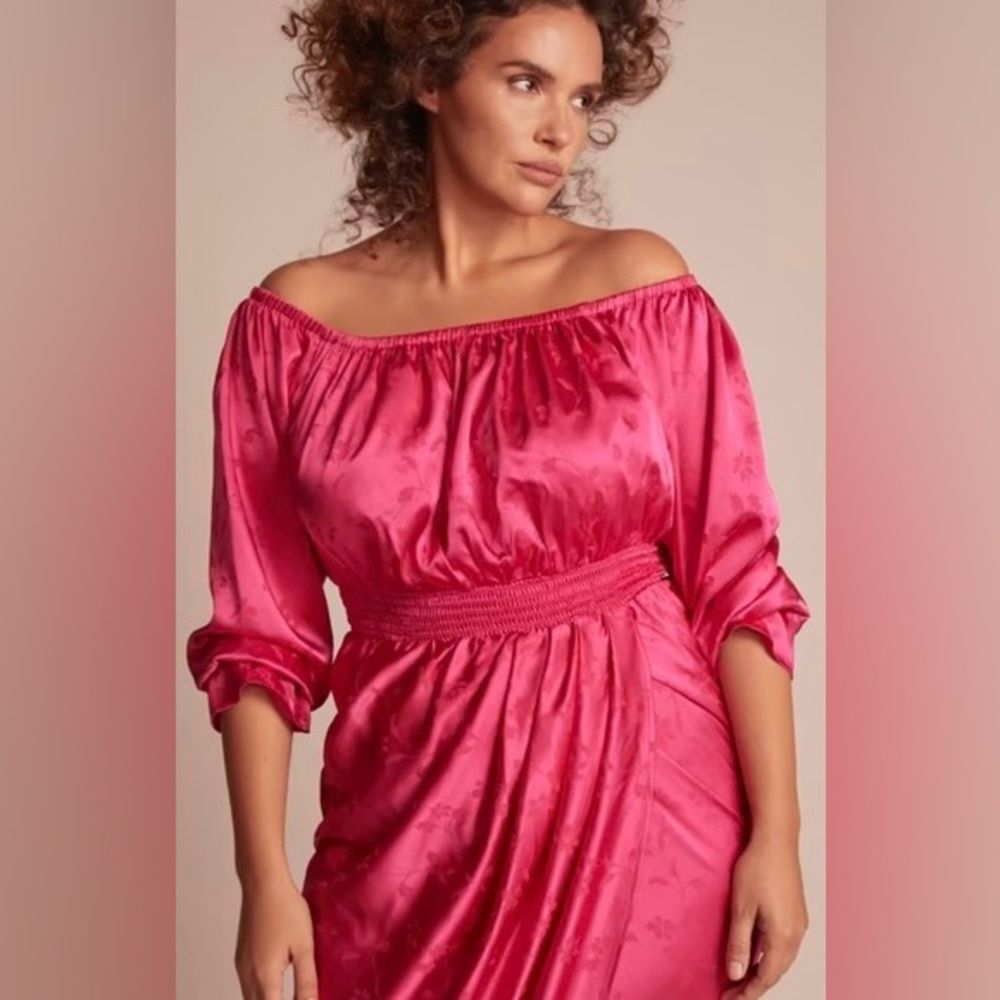 11 Honore Brittney Floral Long Sleeve Satin Midi Dress | Size 16 | Pink Peacock — image 3 of 8